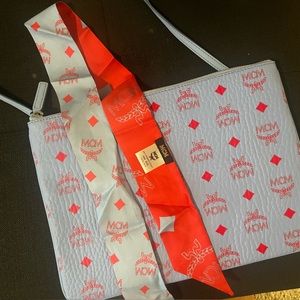 MCM crossbody handbag with matching silk scarf headband